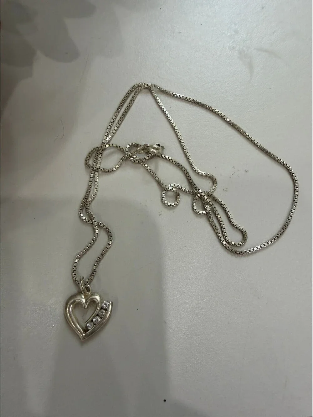 Sterling Silver Heart Pendant Necklace with Clear Stones
